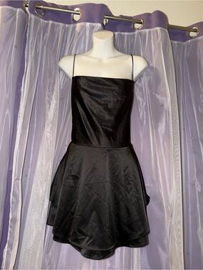 & Other Stories Black Satin Spaghetti-Strap Mini Dress